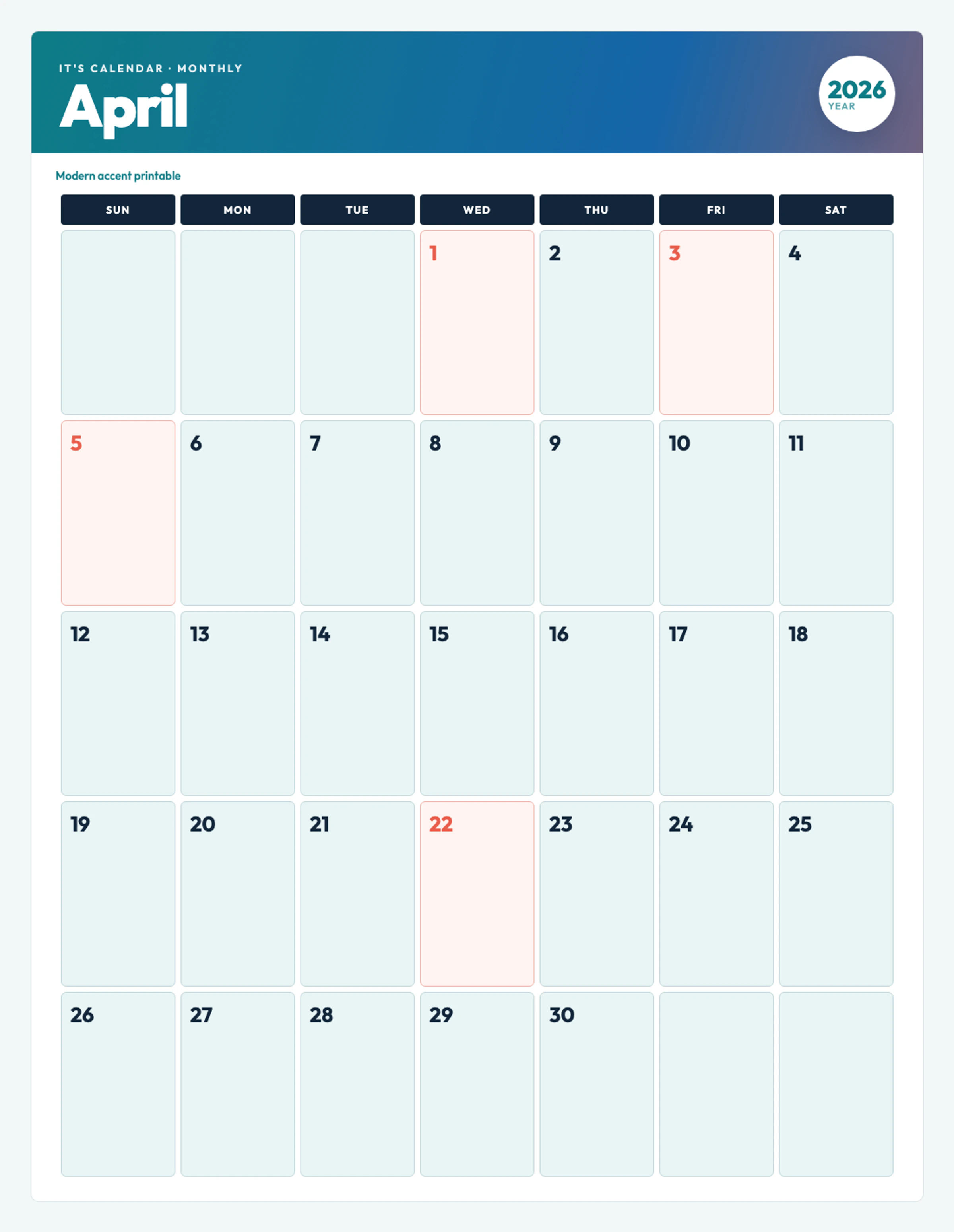 Cute / Winter April 2026 Calendar