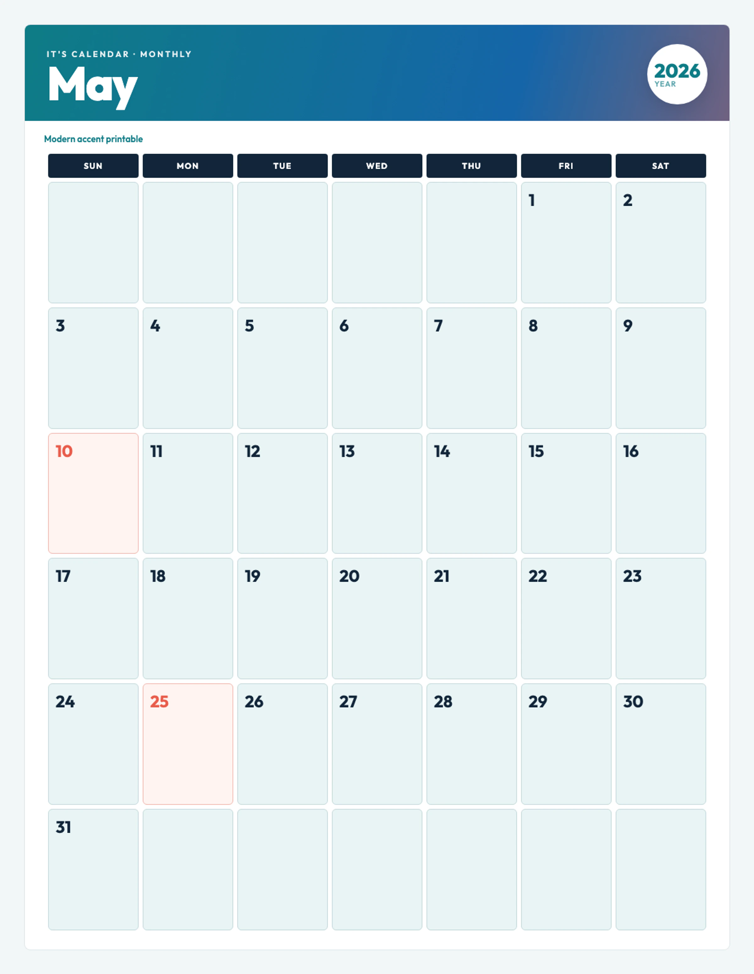 Cute / Winter May 2026 Calendar